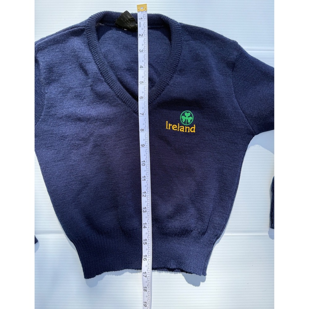 Blarney Castle Knitwear Ireland V-Neck Sweater Kids Navy Blue Shamrock Vintage - Picture 5 of 6